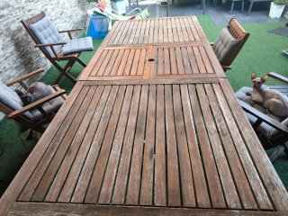 Mesa y 4 Sillas Terraza Madera y Metal 2,40