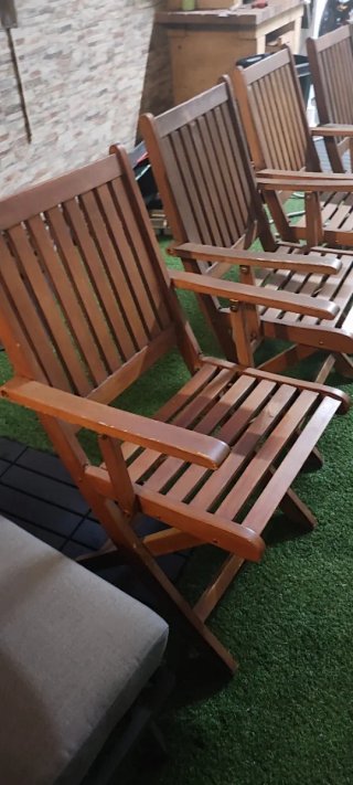 Mesa y 4 Sillas Terraza Madera y Metal 2,40