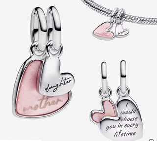 Conjunto Pandora Corazón Rosa y Plata