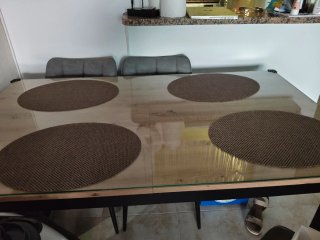 Mesa comedor extensible madera y cristal