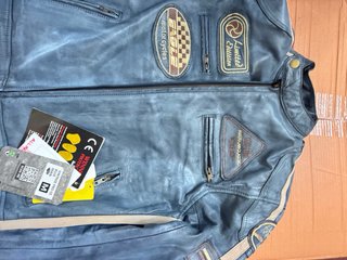 Giacca Moto Vera Pelle Blu Taglia M