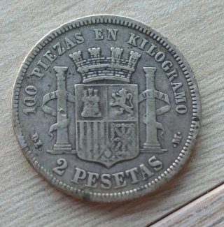 Moneda 2 pesetas España 1870