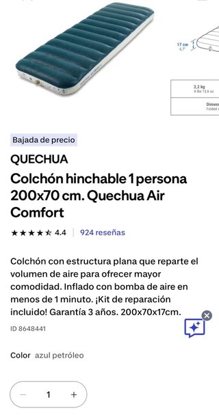Colchón Hinchable Quechua Air Comfort 70