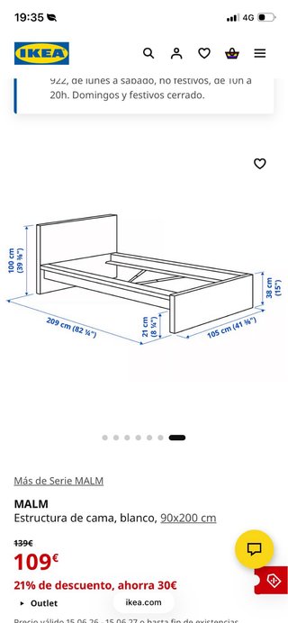 Cama individual Ikea Malm blanca
