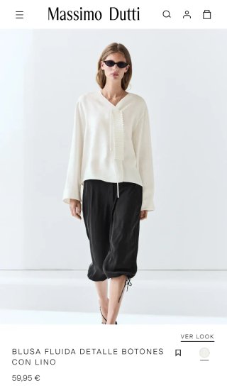 Blusa Lino S' Massimo Dutti Blanca Fluida