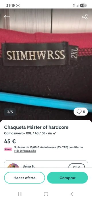 Chaqueta Master of Hardcore Talla XXL