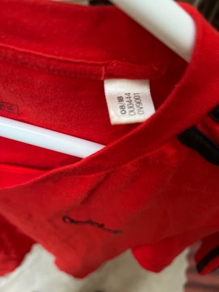 Camiseta Adidas Roja con Rayas Negras Talla L