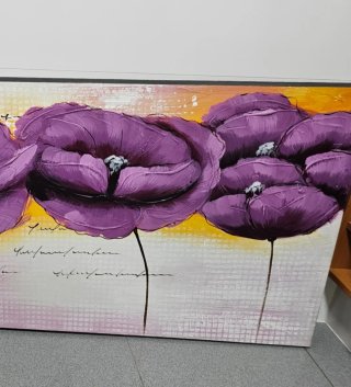 Cuadro Óleo Flores Moradas y Amarillas
