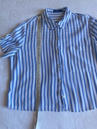 Camicia boxy a righe bianco/azzurro mezza manica