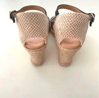 Sandalias Esparto de Piel con Cuña y Pedrería