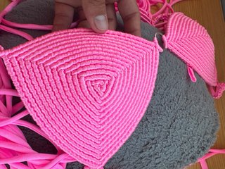 Bikini Macramé Lujo Rosa Nuevo con hombreras