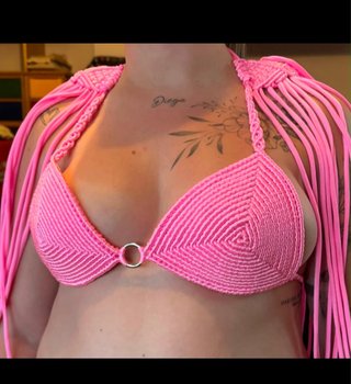 Bikini Macramé Lujo Rosa Nuevo con hombreras