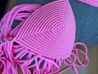 Bikini Macramé Lujo Rosa Nuevo con hombreras