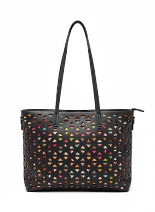 Bolso negro con estampado multicolor
