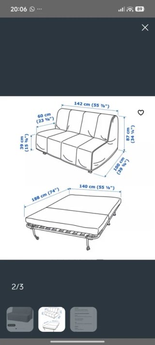 Sofá Cama Ikea Gris 2 Plazas