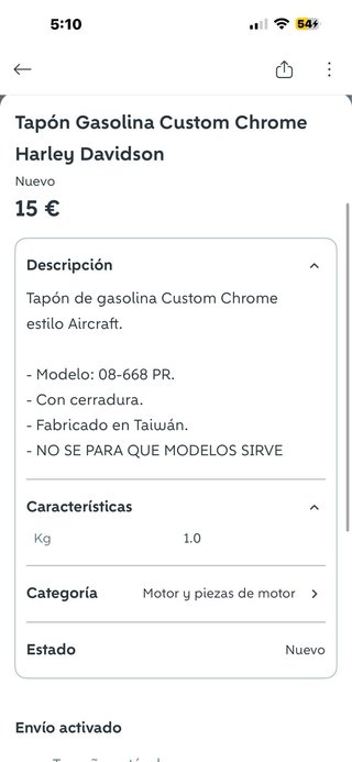 Tapa Gasolina Custom Chrome Harley Davidson