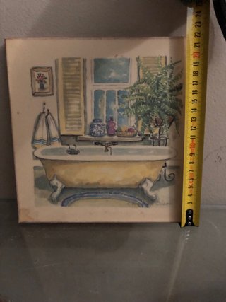 Cuadro acuarela baño vintage
