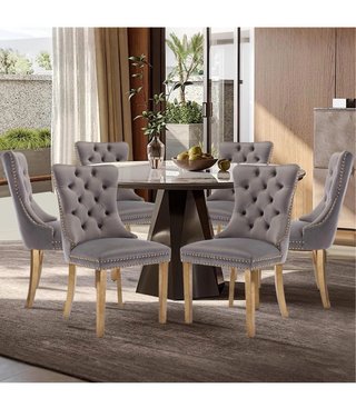 Conjunto 6 Sillas Comedor Terciopelo Gris
