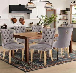 Conjunto 6 Sillas Comedor Terciopelo Gris
