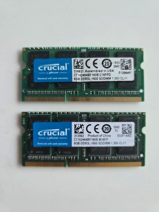 2x RAM Crucial DDR3 8GB sodimm (Total 16gb)
