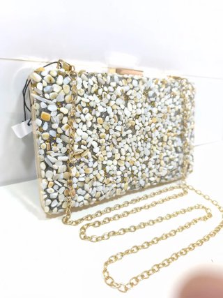 Bolso de fiesta clutch pedrería dorado