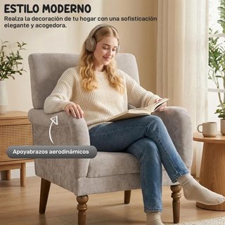 Sofá Individual Lino Gris Patas Madera Acolchado