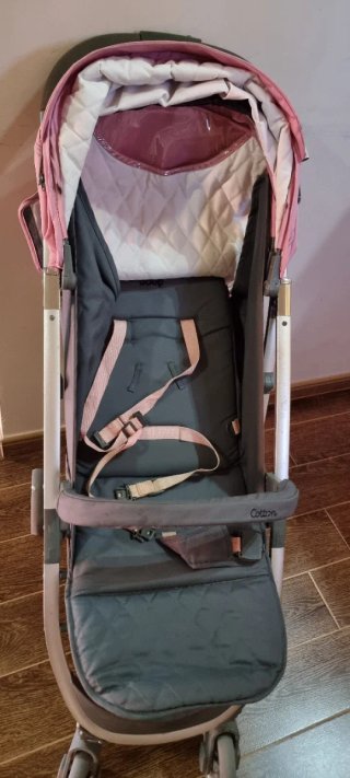 Silla de paseo plegable gris y rosa