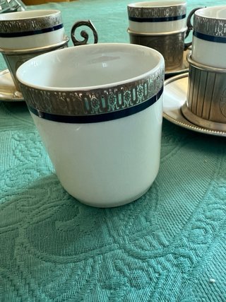 Servizio caffè vintage porcellana e peltro