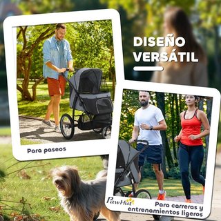 Carrito Mascotas Capota Ajustable Gris con Cesta