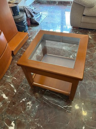 Mesita auxiliar madera y cristal 50x50