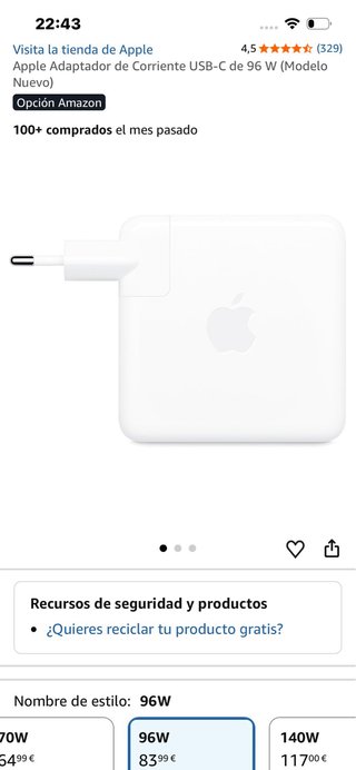 Adaptador Corriente Apple 96W USB-C