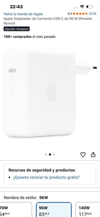 Adaptador Corriente Apple 96W USB-C