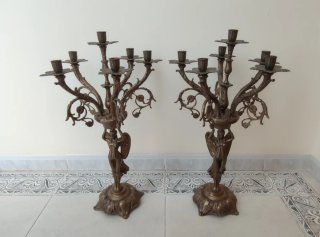 Candelabros y reloj de bronce macizo Art Nouveau