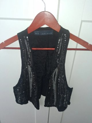 Chaleco Zara fiesta lentejuelas negro talla M