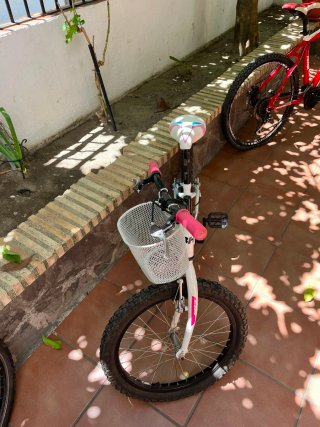 Bicicleta infantil blanca y rosa