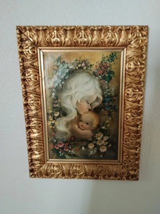 Cuadro dorado madre e hijo flores