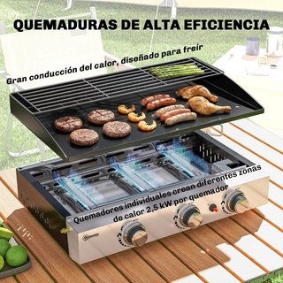 Barbacoa Gas 3 Quemadores Plancha Parrilla Negra
