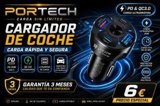 Portech Cargador Coche PD & QC 3.0