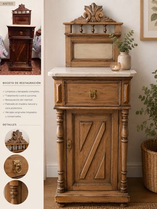 Mesita antigua de madera y mármol