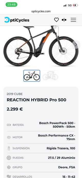 Bicicleta CUBE REACTION HYBRID PRO 500