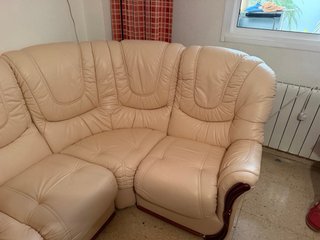 Sofá esquinero piel beige lujo