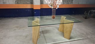 Mesa de centro cristal y marmol beige