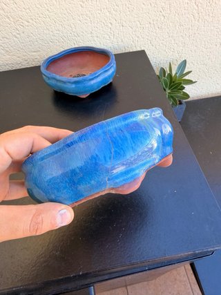 Maceta bonsai cerámica azul reparada