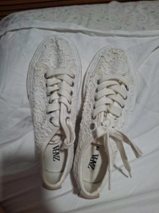 ZARA Bambas Encaje Blanco Talla 35