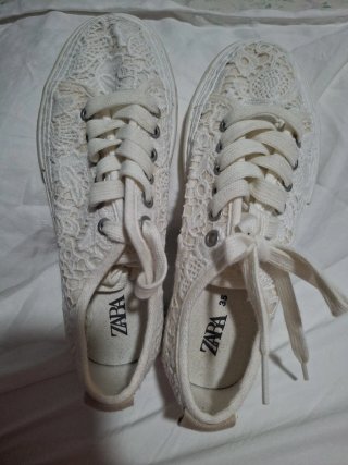 ZARA Bambas Encaje Blanco Talla 35