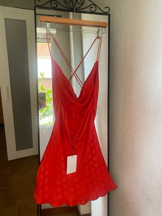 Mini Vestido satinado lunares rojo Zara-S