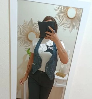 Gilet jeans donna con strass