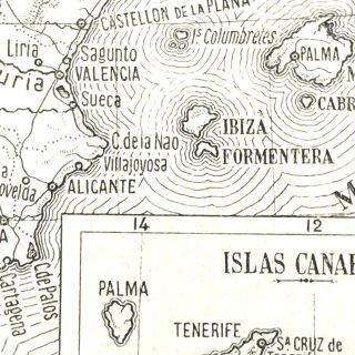 Mapa Antiguo España Grabado c.1920 Cartografía