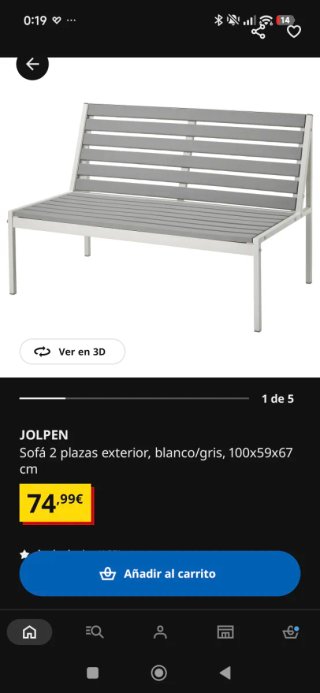 Silla 2 plazas Ikea Jolpen gris/blanco