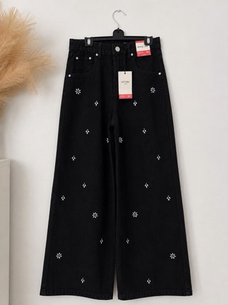 Pantalones vaqueros anchos negros bordados